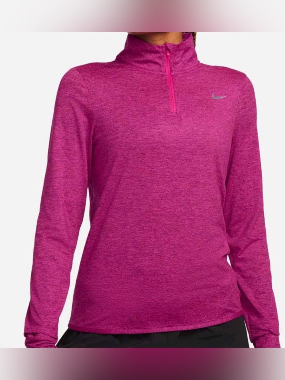 Nike Running Women Heathered Magenta Half Zip Top Thumbholes Size Large